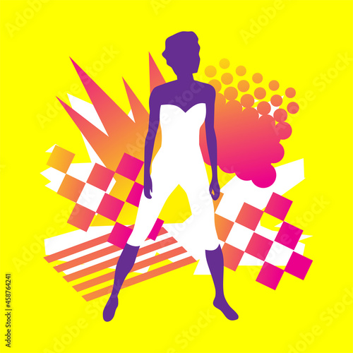 Retro illustration with a girl from the 80s.