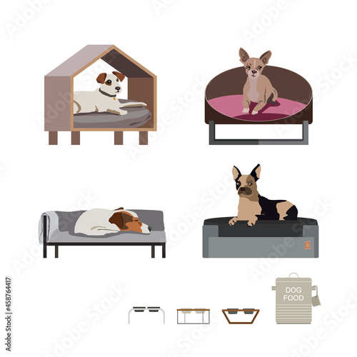 A set of vector of portraits of small dogs, drawn in a flat style. Vector illustration in cartoon style
