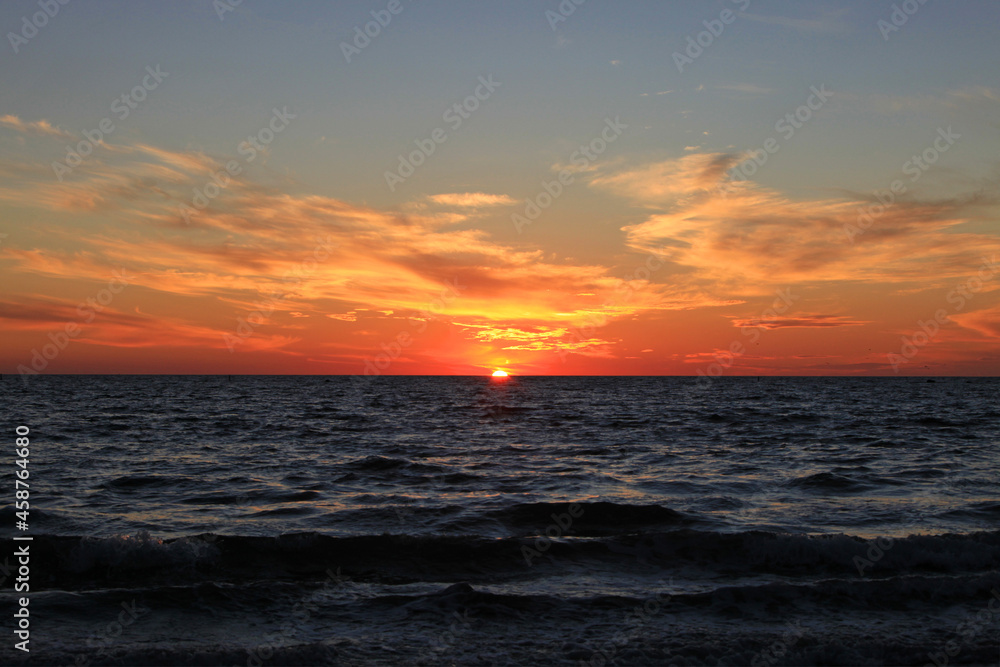 Sunset over the ocean in Santa Monica, California CA, USA.  