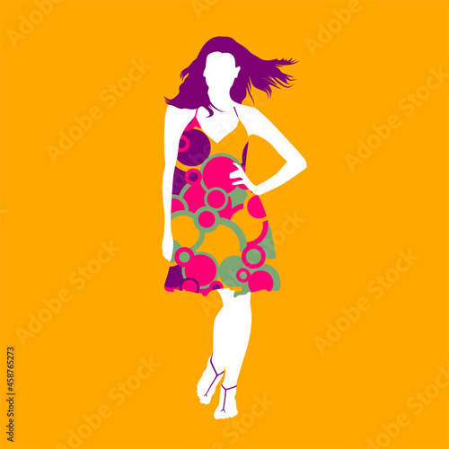 Simple and colorful illustration with fashion girl.