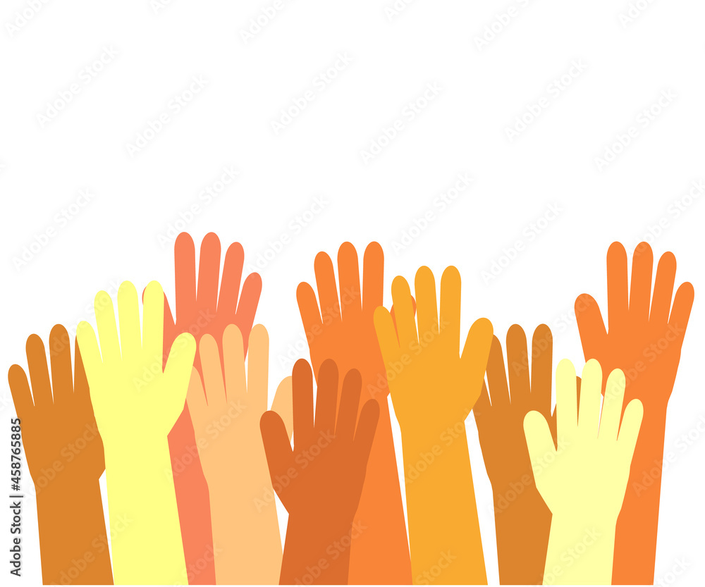 Crowd of hands of different people on an isolated background. Symbol. Vector illustration. Crowd of hands of different people on an isolated background. Symbol. Vector illustration.