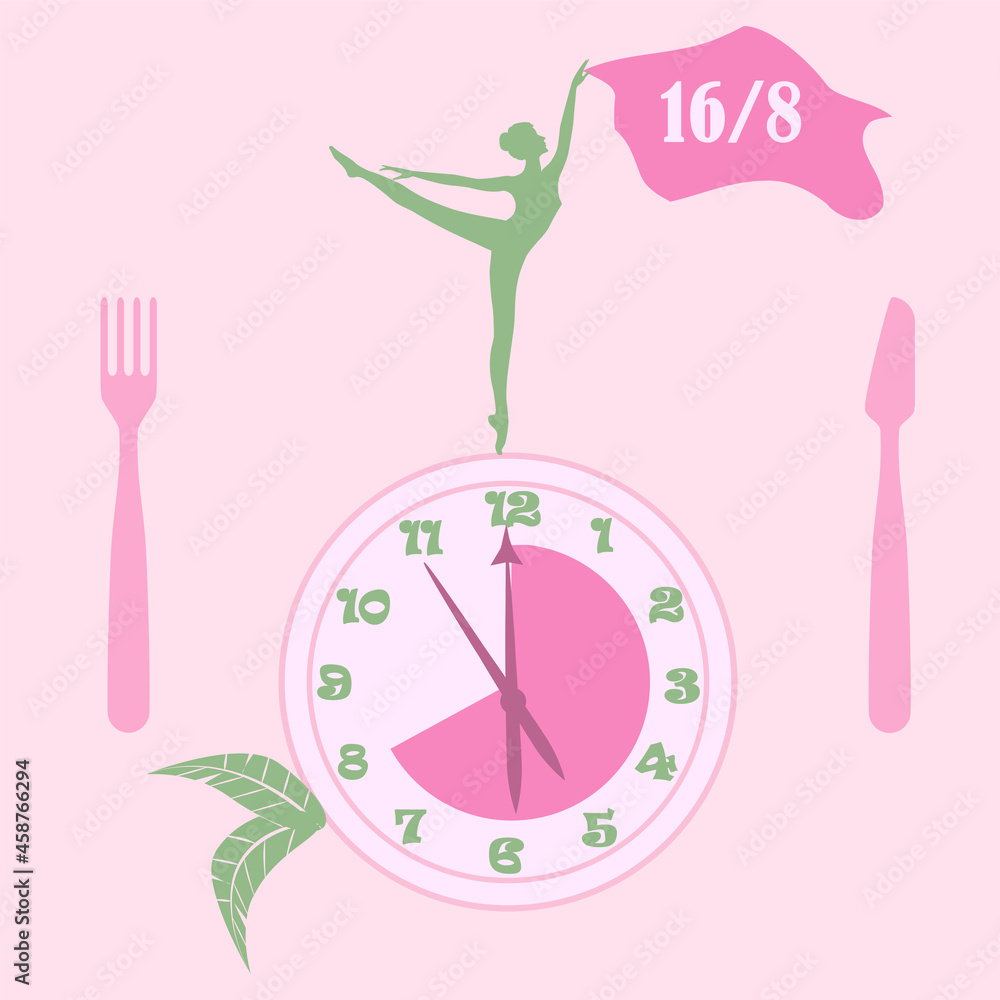 diet-concept-16-to-8-fasting-gymnast-clock-fork-knife-vector
