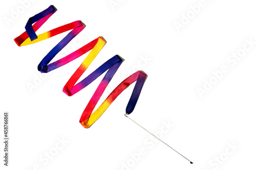 Gymnastics ribbon. Rhythmic gymnastics ribbon, multicolored, isolated on white background. photo