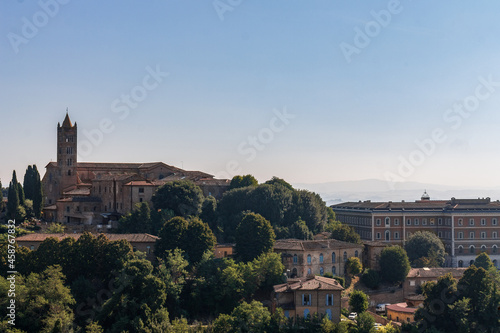 High angle view of the city of Siena and tuscan hills. Daylight. Copy space © MEC279