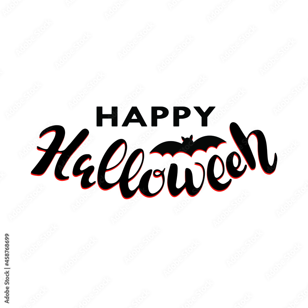 Happy Halloween, black letters with a bat on the white background. Vector illustration. Hand digital lettering for a banner, a poster, a greeting card, an invitation to a party. Halloween. Happy Halloween, black letters with a bat on the white background. Vector illustration. Hand digital lettering for a banner, a poster, a greeting card, an invitation to a party. Halloween.