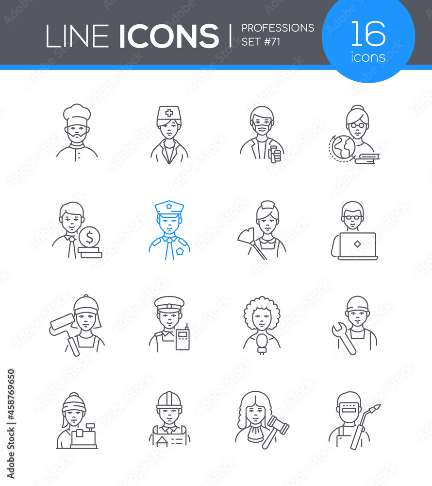 Professions - modern line design style icon set Professions - modern line design style icon set