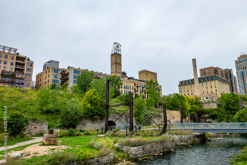 Mill Ruins Park and the Stone Arch Bridge in Minneapolis