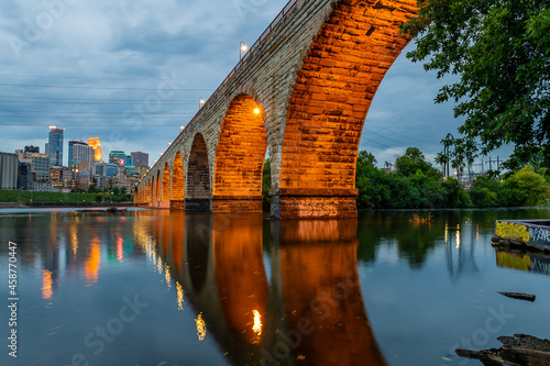 Mill Ruins Park and Stone Arch Bridge at Sunset photo