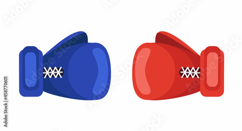 Red and blue boxing gloves isolated on white background. Two Boxing gloves in collision. Sport concept. Vector stock
