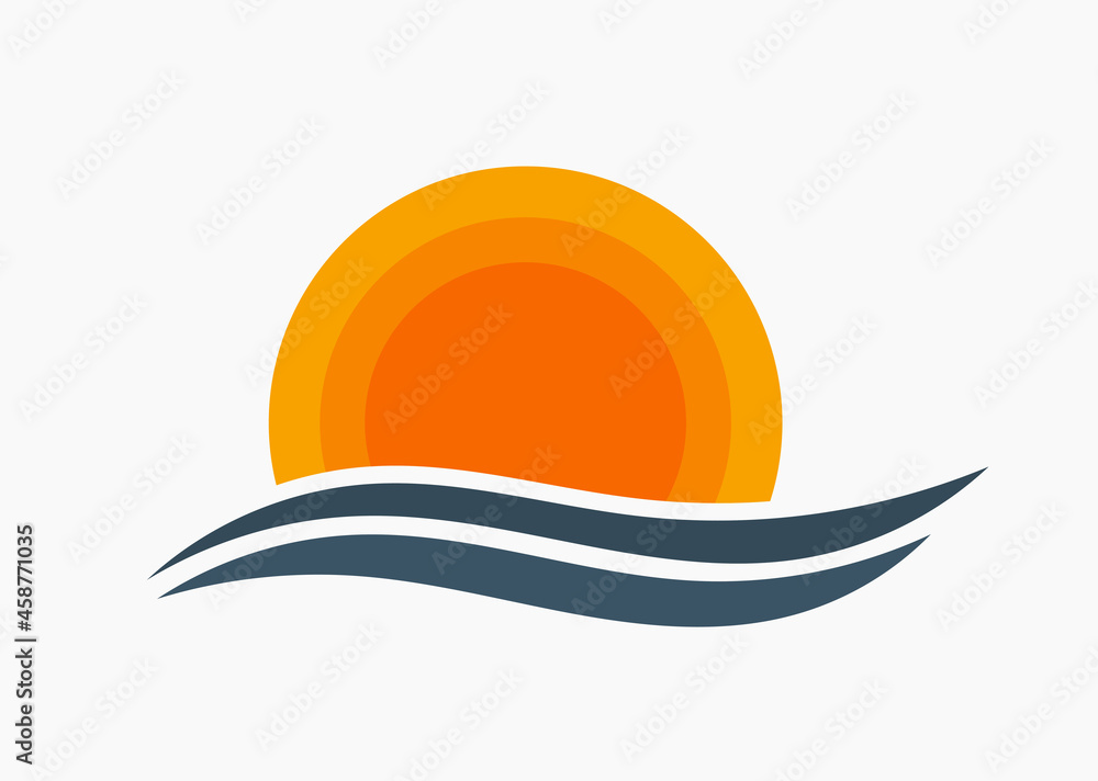 Sunset over sea icon. Sunset over sea icon.