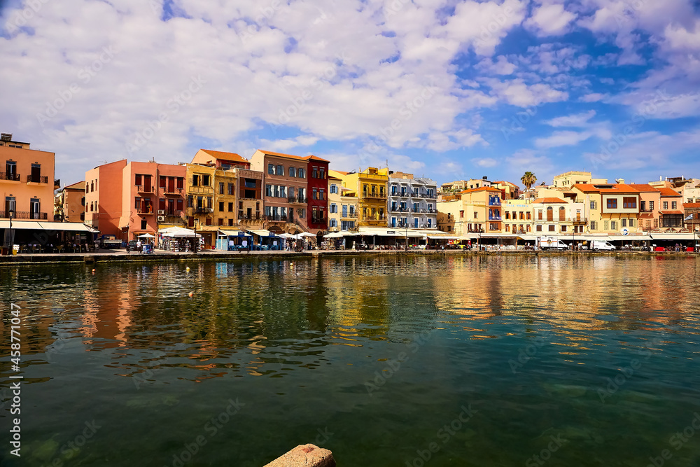 Chania picturesque harbour at the spring time