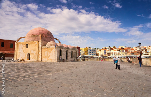 Chania picturesque harbour at the spring time