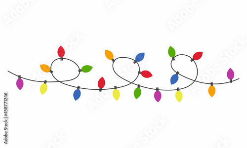 Multicolored garland of bright light bulbs. Christmas, birthday decoration. Flat vector illustration isolated on white background