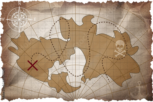 Old pirate treasure map on white background, illustration