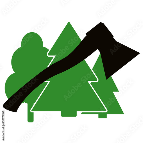 Deforestation concept. Vector illustration of cutting down trees and forests. Cut down trees.