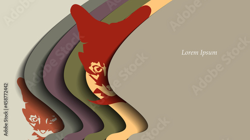 Hidden bengal cats shadow on curved layers backgrounds. Baroque colors signature.