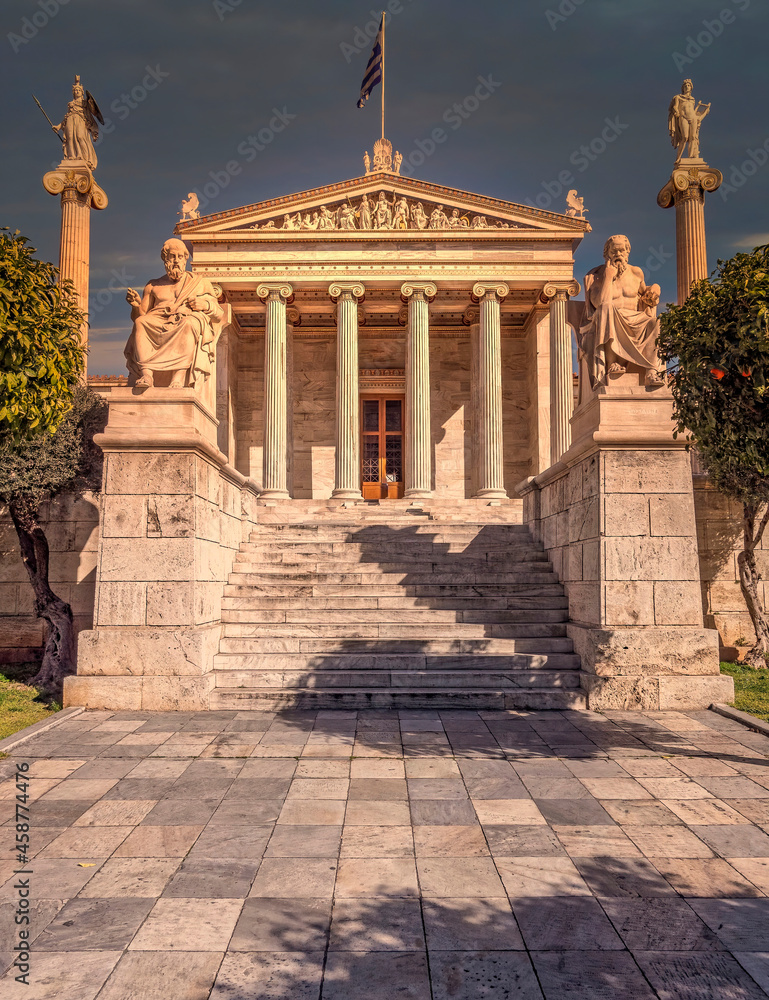 the national academy of Athens impressive neoclassical building front facade, Greece