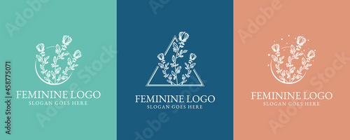 Botanical Hand Drawn collection Logo with Wild Flower and Leaves. Logo for spa and beauty salon, boutique, organic shop, wedding, floral designer, interior, photography, cosmetic. vector illustration