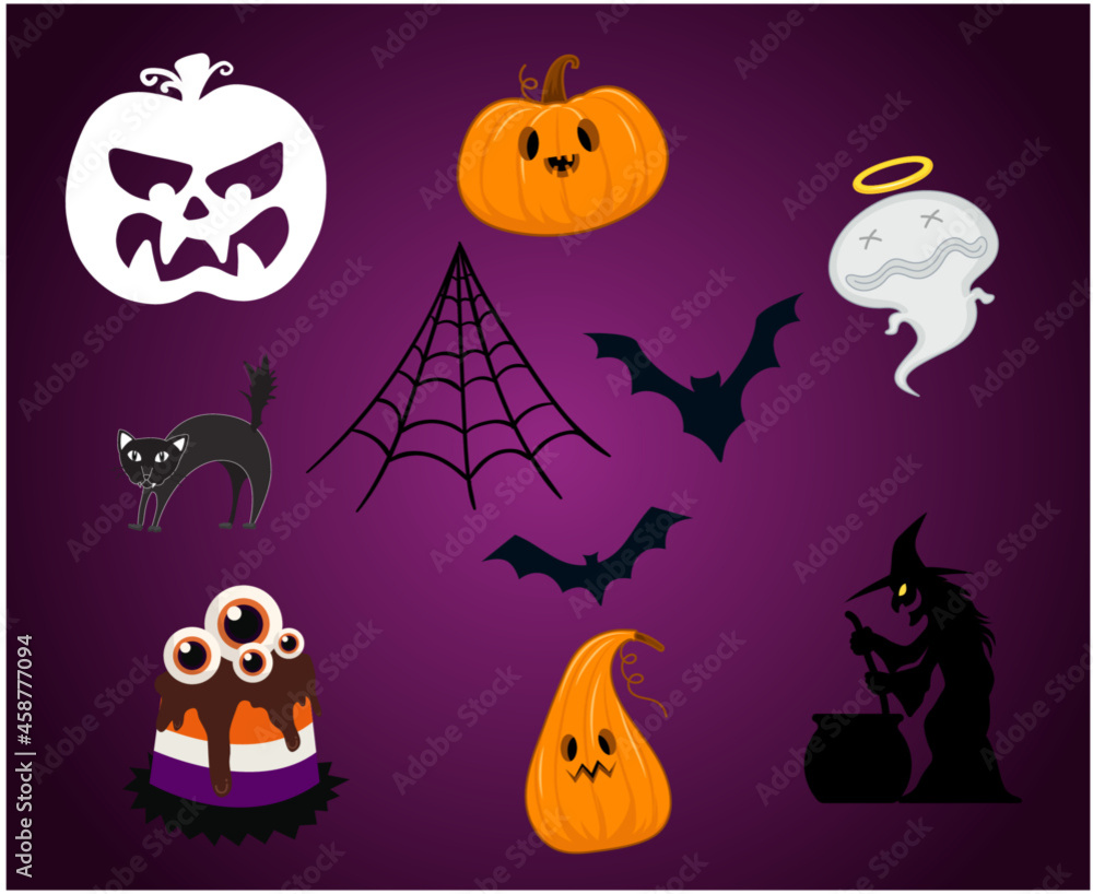Abstract 31 October Halloween Holiday Objects Bat Spider Cat Design Party Pumpkin Orange Spooky Darkness