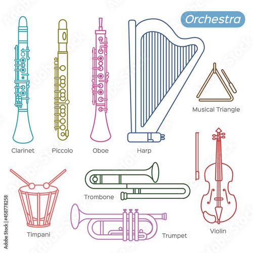 Colorful Musical Instrument Line Illustration