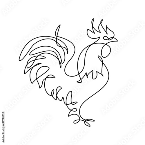 Rooster in continuous line art drawing style. Hothead cock black linear sketch isolated on white background. Vector illustration