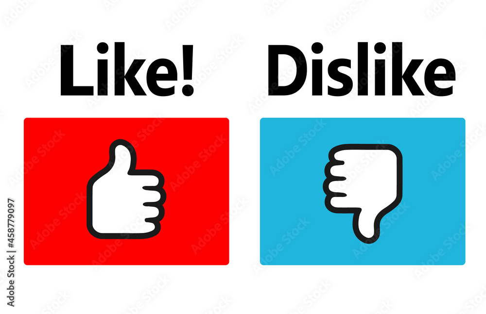 Red Like buttons and blue Dislike buttons. Transparent Background. Red Like buttons and blue Dislike buttons. Transparent Background.