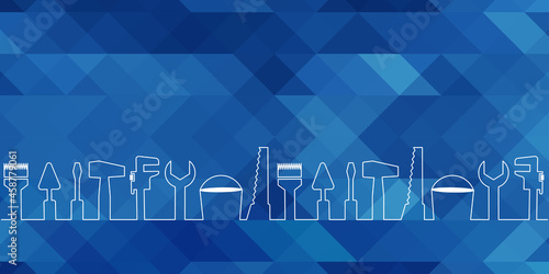 Professional handyman services. Vector banner template with tools collection and text space.  Set of repair tools on blue polygonal  background for your design. EPS10.