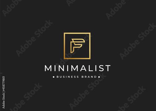 Minimalist luxury letter F logo design with square shape