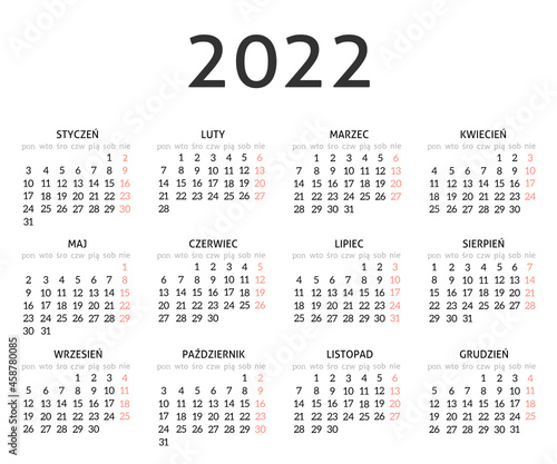 Calendar for 2022 year, black horizontal