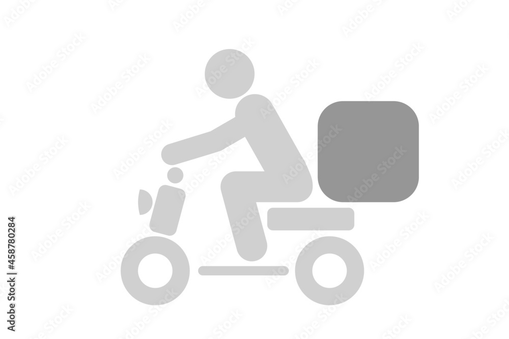 Food delivery by motor scooter or motorcycle, icon on white background Food delivery by motor scooter or motorcycle, icon on white background
