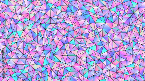 Abstract background with colorful holographic gradient triangles. Iridescent triangular seamless pattern. Vector illustration. Gradients swatches included
