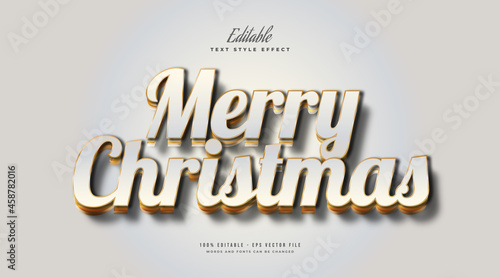 Merry Christmas Text in Luxurious White and Gold with 3D Embossed Effect. Editable Text Style Effect