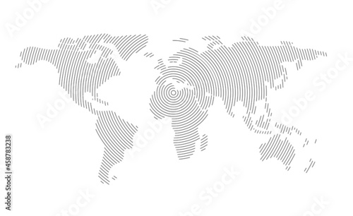 Abstract world map with concentric lines.