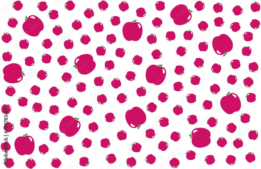 Random seamless pattern of large and small apples. Transparent background. Vector illustration.