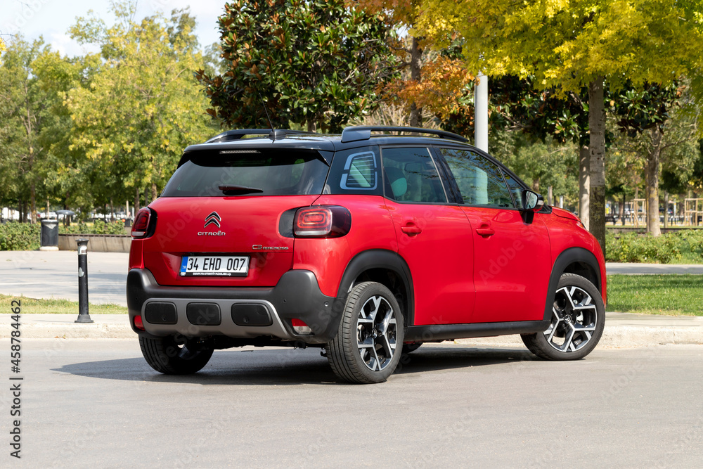Citroen C3 Aircross is a mini crossover SUV from Citroen. It is parked for photoshoot. Stock Adobe Stock