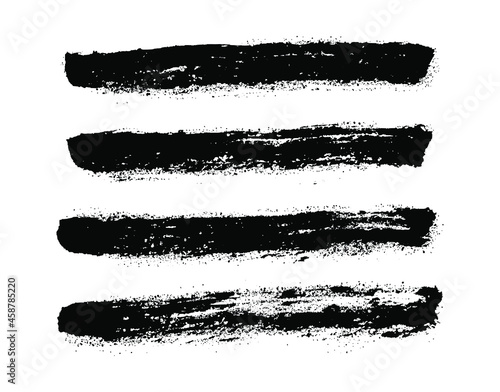 Grunge paint roller. Vector brush stroke.  Distressed banner. Black stripes isolated on white background. Paintbrush collection. Modern textured shape. Dry border in black. Bulge lines. 
