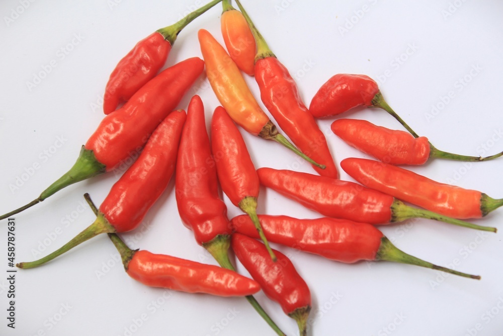 bunch of fresh red chilies top view