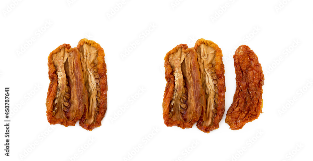 Dried red tomatoes isolated on white background Dried red tomatoes isolated on white background