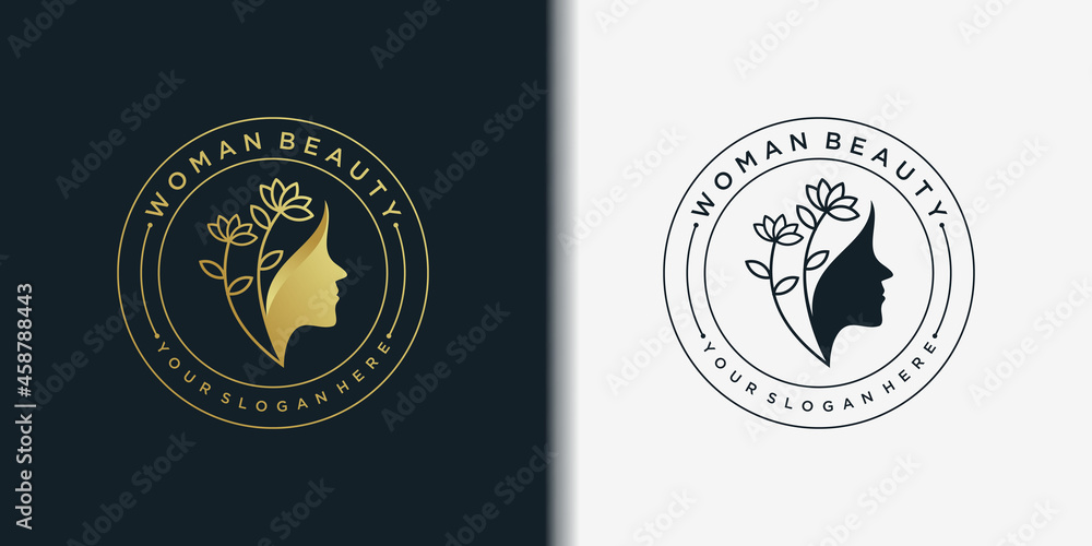 Modern woman beauty logo with creative emblem line art style and business card for beauty salon Premium Vector Modern woman beauty logo with creative emblem line art style and business card for beauty salon Premium Vector