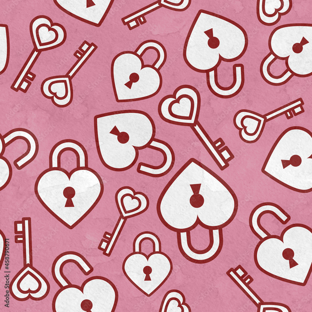 Seamless pattern, hearts, lock and key. Scrapbooking Elements for cards, prints, stickers, wallpaper, fabric, textile, gift paper. Love, wedding and Valentine's day. Seamless pattern, hearts, lock and key. Scrapbooking Elements for cards, prints, stickers, wallpaper, fabric, textile, gift paper. Love, wedding and Valentine's day.