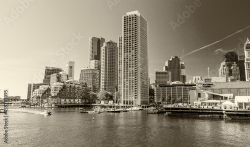 BOSTON - SEPTEMBER 23, 2015: Panoramic city skyline. Boston attracts 1.5 million overseas visitors annually