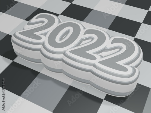 2022の3dのモノクロデザインの文字。年末年始に年賀状やバナーとして