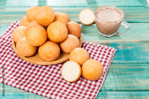 Buñuelo; Traditional Food Colombian - Deep Fried Cheese Bread With Hot Drink photo