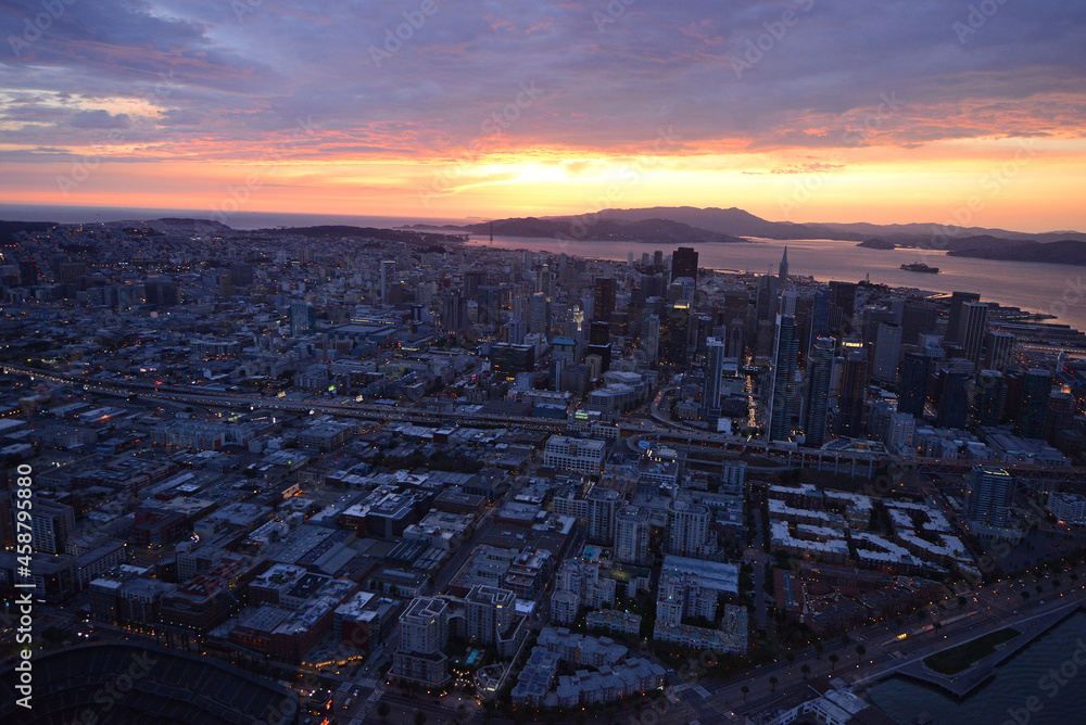 aerial view sunset san francisco