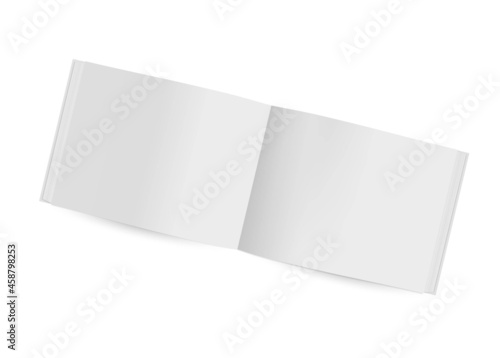 Vector realistic open book with empty horizontal pages. Book Mockup. Blank Magazine, catalog or brochure on white background. front view. EPS10.