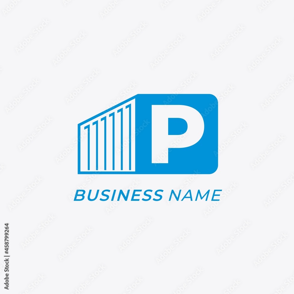 design logo creative letter P and container design logo creative letter P and container