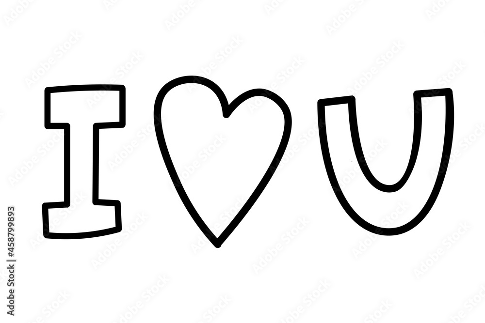 I love you hand drawn text with heart. Vector illustration in doodle style isolated on white background. Valentine's Day. I love you hand drawn text with heart. Vector illustration in doodle style isolated on white background. Valentine's Day.