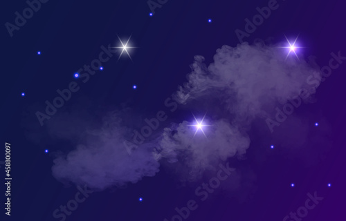 Realistic space background. Beautiful poster with shining stars and clouds. Milky Way galaxy. Design for websites and wall decoration. Cartoon abstract vector illustration isolated on blue backdroup