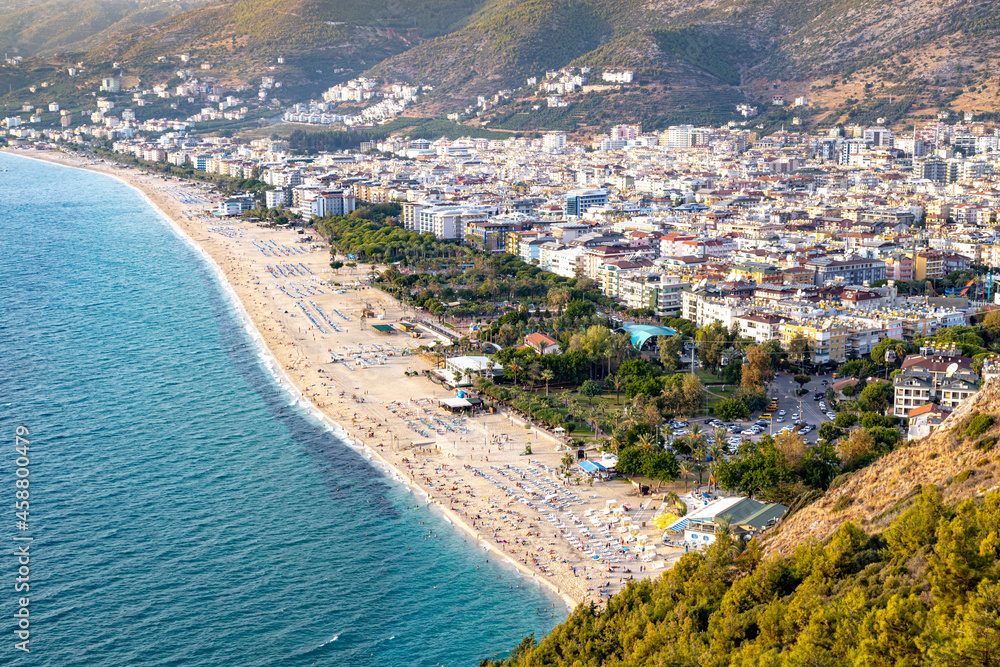Western Alanya, Turkey panorama in high resolution observed from a Fortress of Alanya with famous Cleopatra beach on a shore.