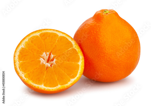 sliced minneola tangelo tangerine path isolated on white
